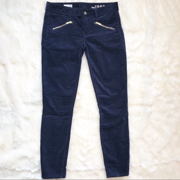 GAP Pants - Blue velvet pants with gold detail zippers Size 26